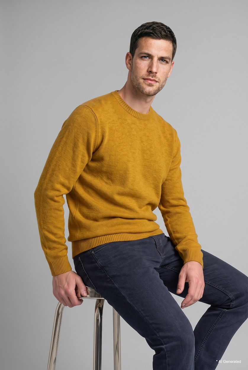 Man Yellow Knitwear Crew Neck Pullover