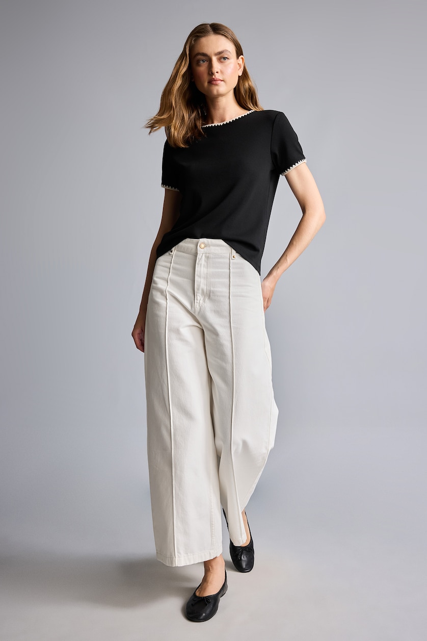 WOMAN Black Slim Fit Ribana Short Sleeve T-Shirt