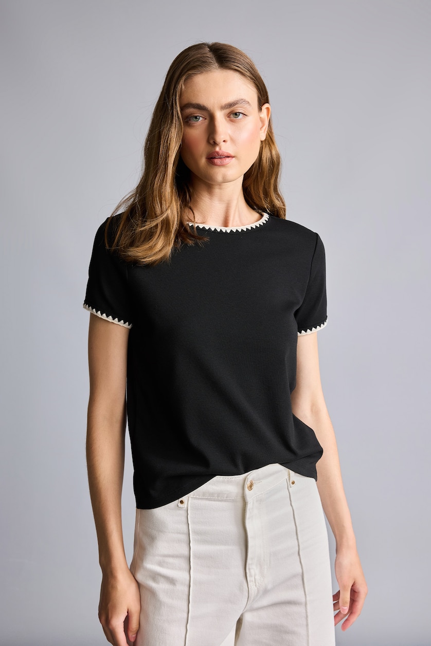 WOMAN Black Slim Fit Ribana Short Sleeve T-Shirt