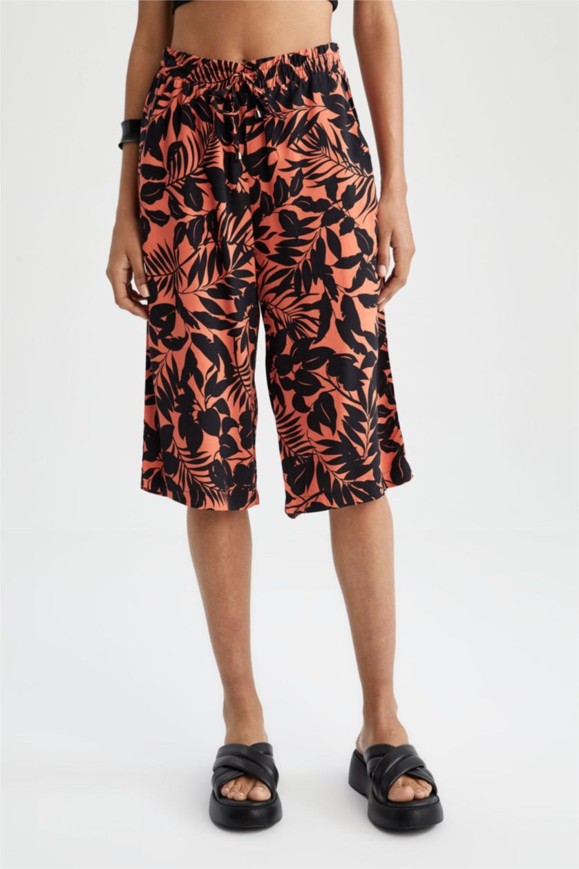 حريمي برتقالي بنطلون كابري فيسكوز بخصر عالي