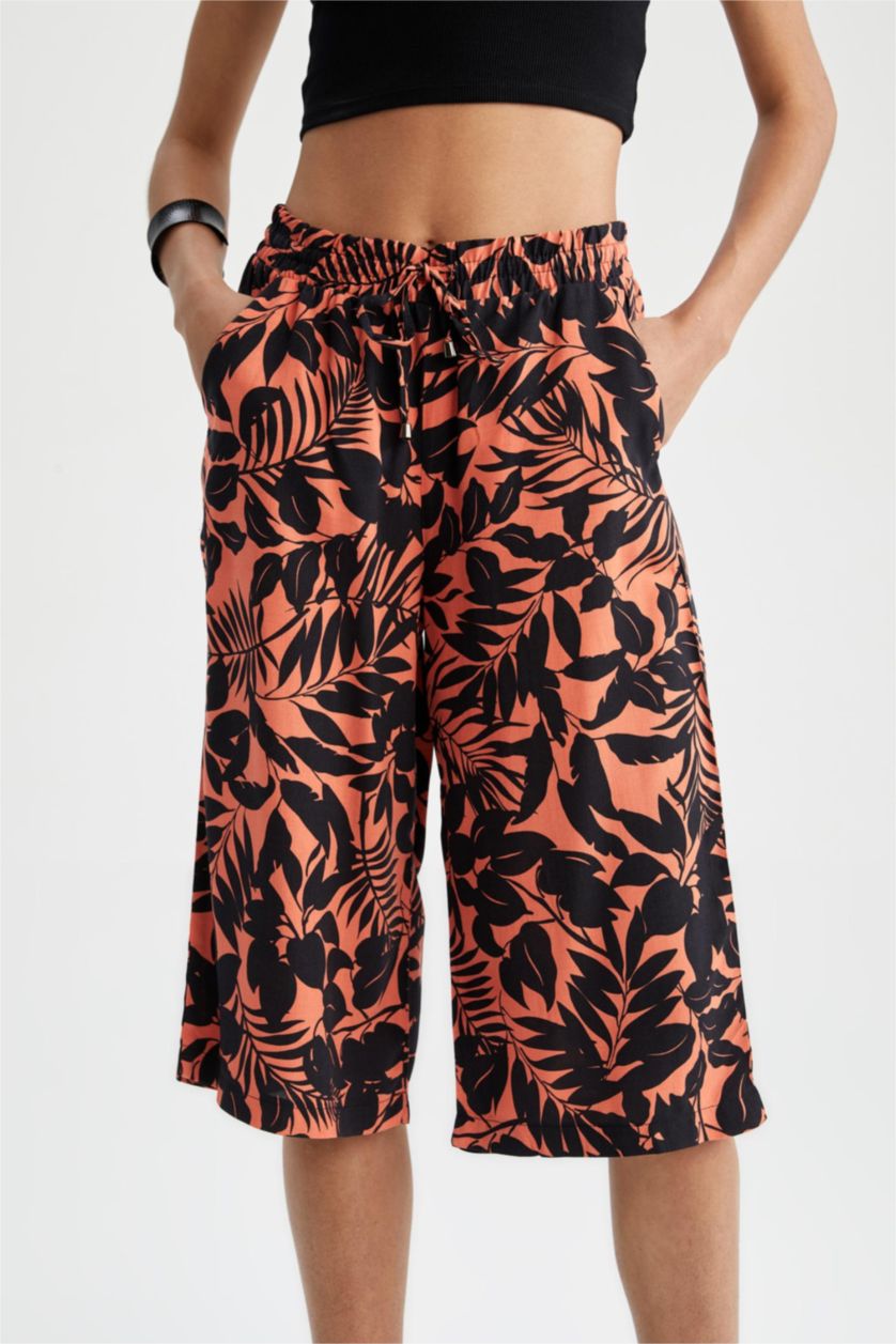 حريمي برتقالي بنطلون كابري فيسكوز بخصر عالي