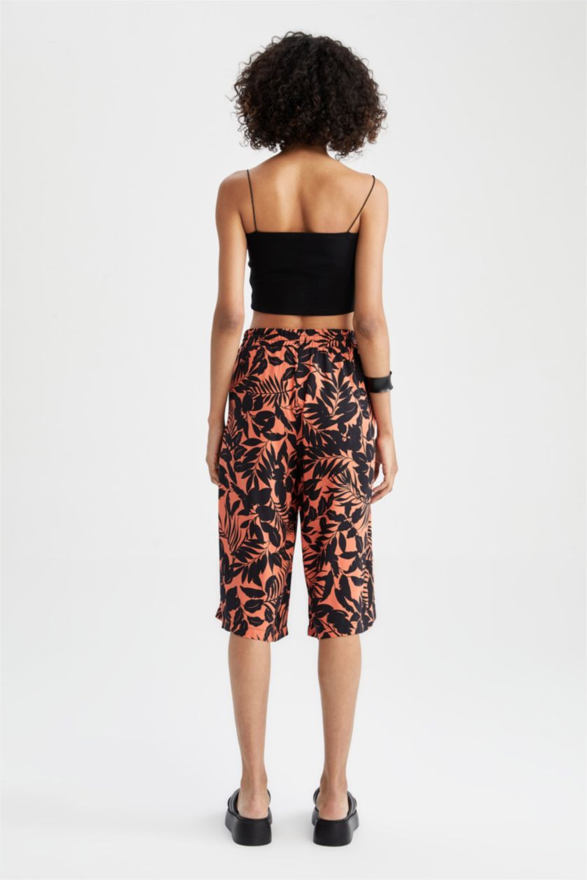 حريمي برتقالي بنطلون كابري فيسكوز بخصر عالي