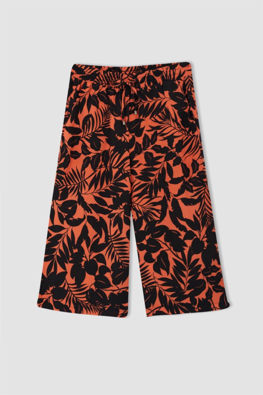 حريمي برتقالي بنطلون كابري فيسكوز بخصر عالي