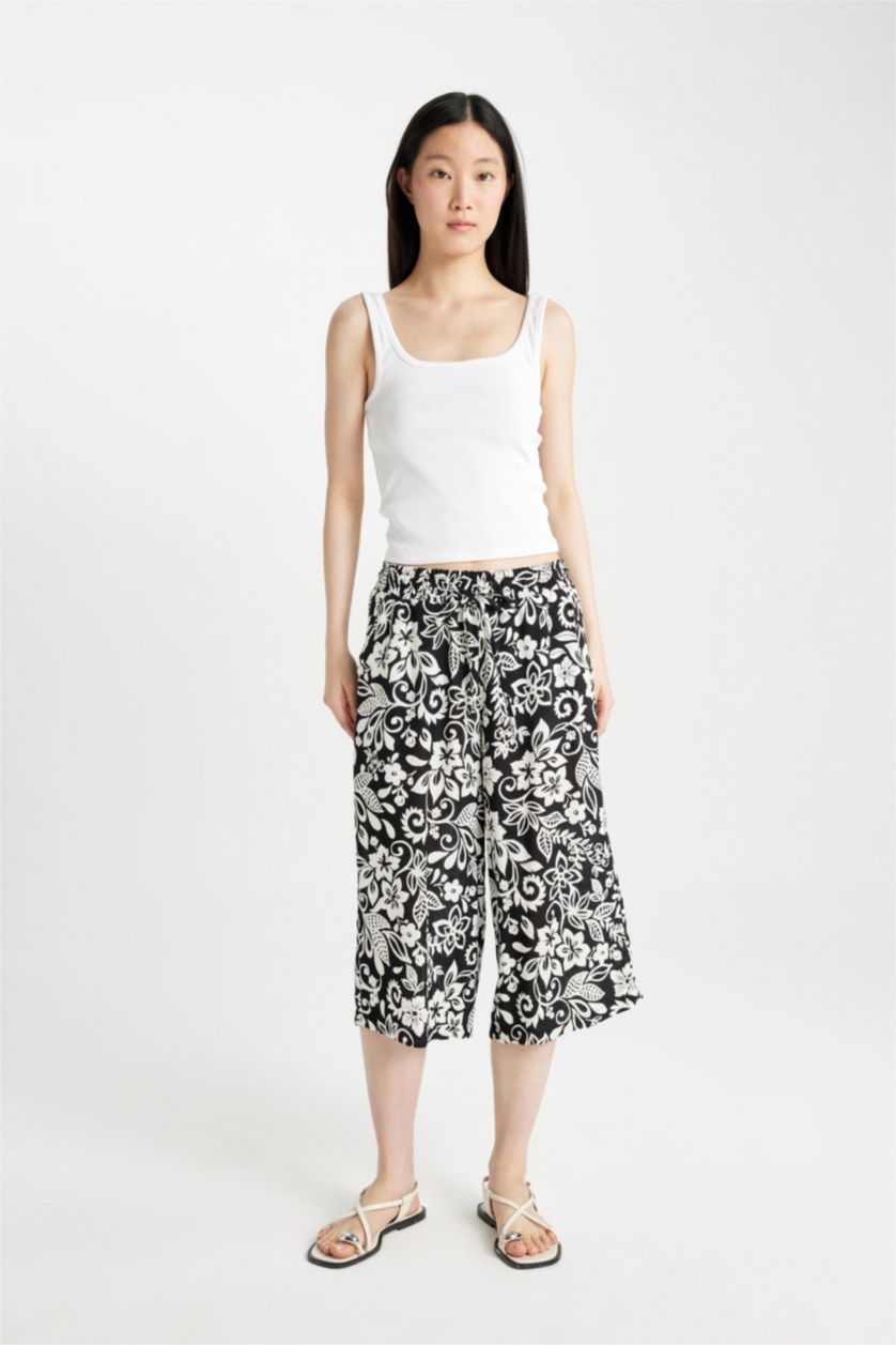 FEMME Noir Pantacourt Capri Taille haute