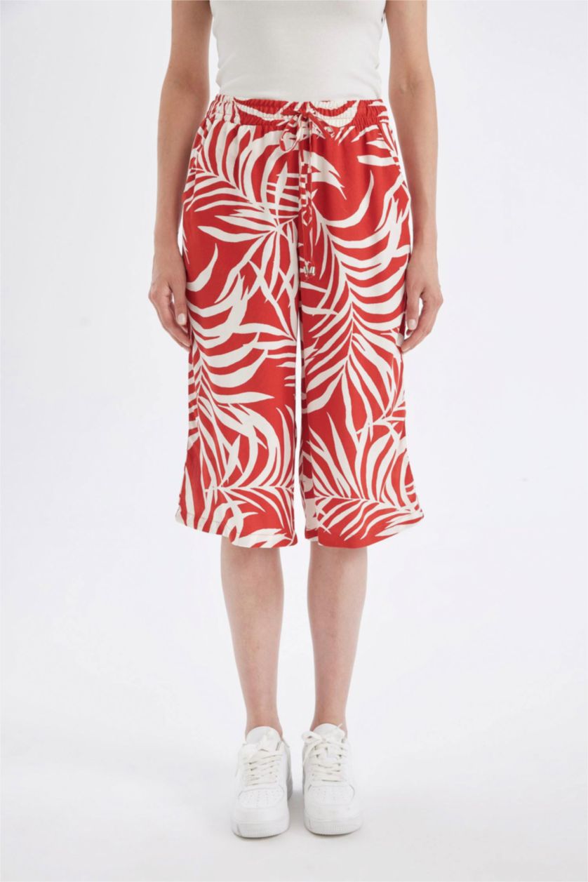 حريمي برتقالي كابري فيسكوز منقوش بخصر عالي