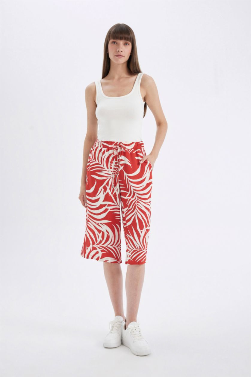 حريمي برتقالي كابري فيسكوز منقوش بخصر عالي