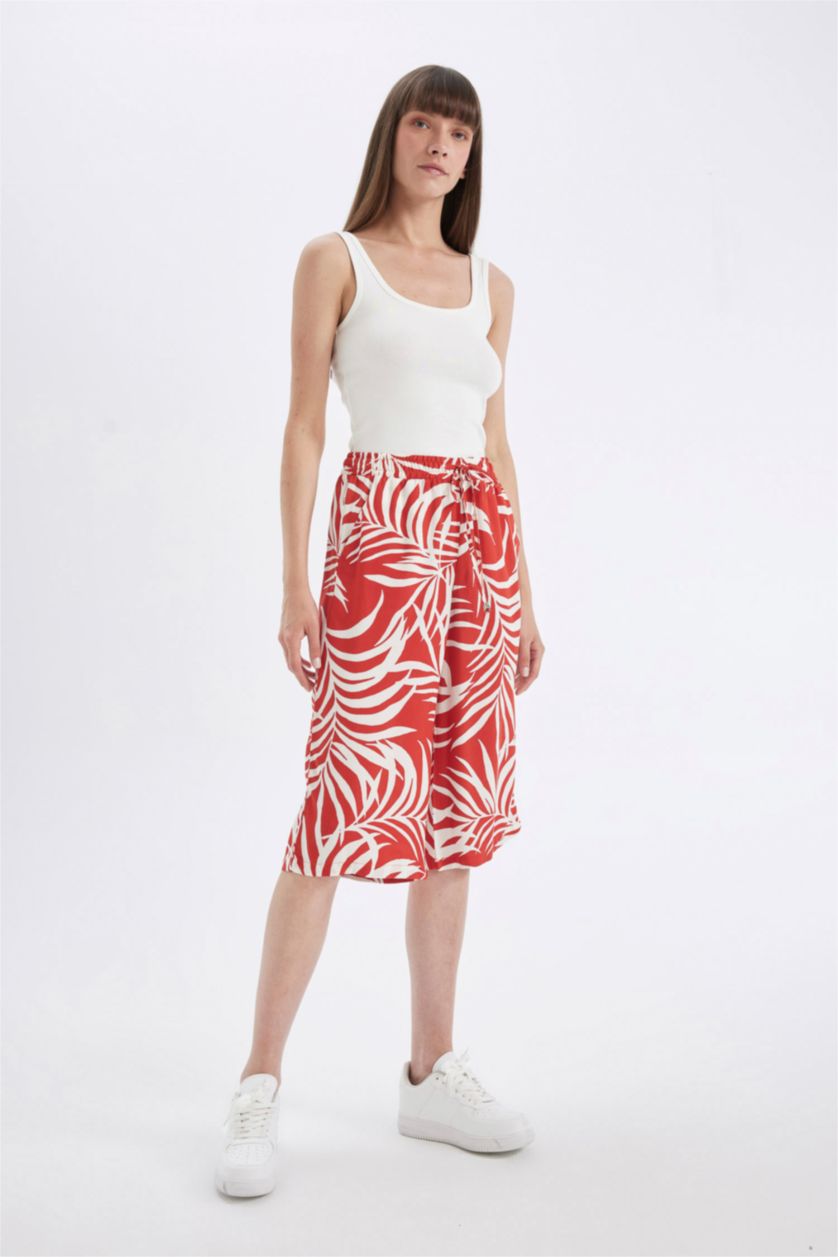 حريمي برتقالي كابري فيسكوز منقوش بخصر عالي