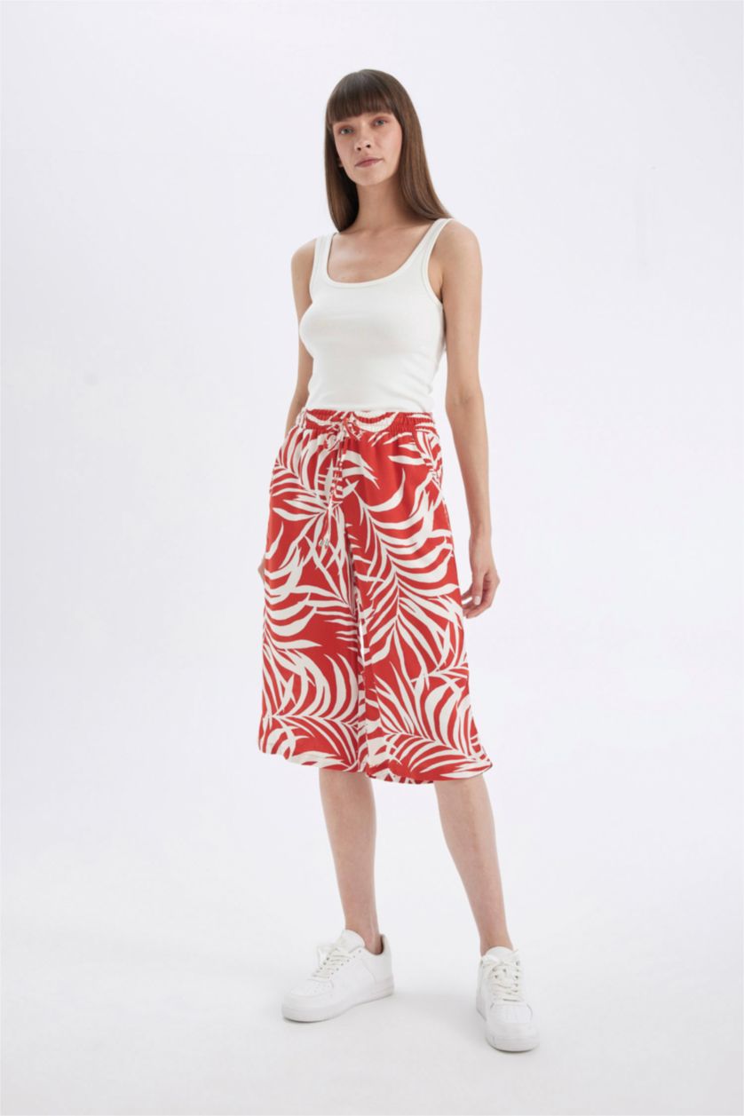 حريمي برتقالي كابري فيسكوز منقوش بخصر عالي