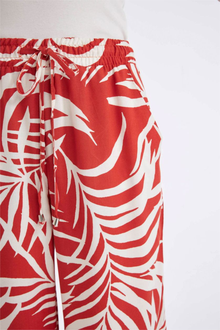 حريمي برتقالي كابري فيسكوز منقوش بخصر عالي