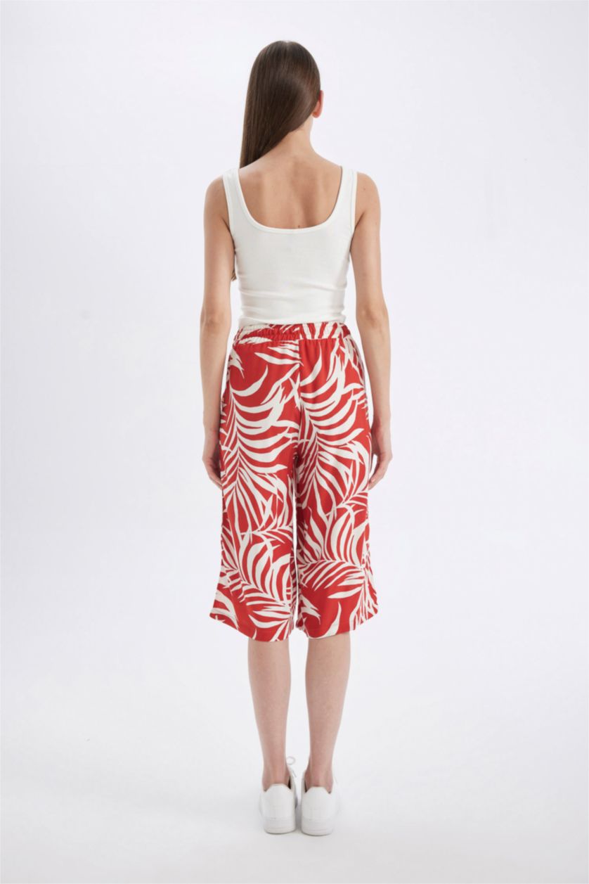 حريمي برتقالي كابري فيسكوز منقوش بخصر عالي