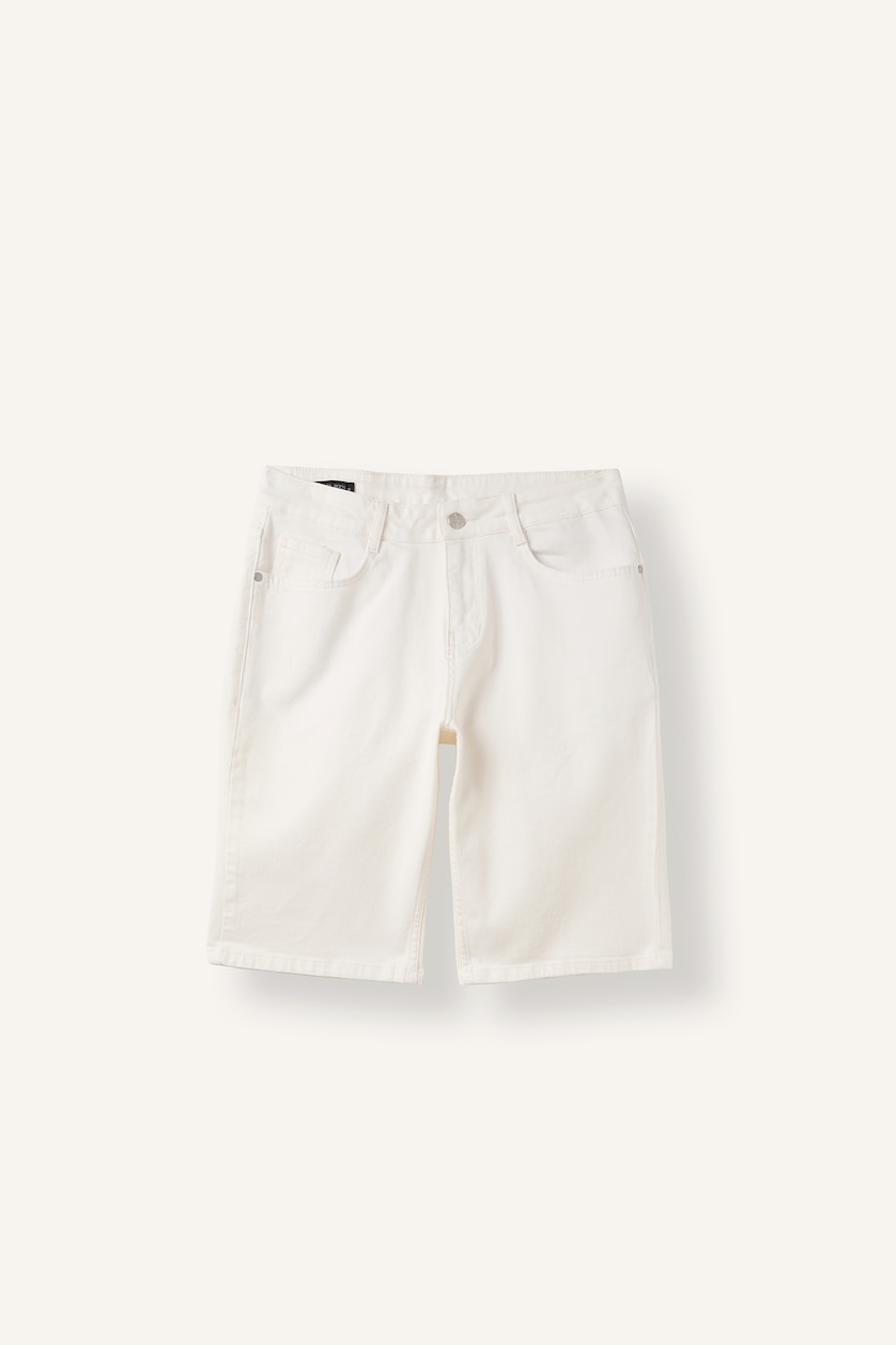 Erkek Beyaz Regular Fit Denim Bermuda Şort