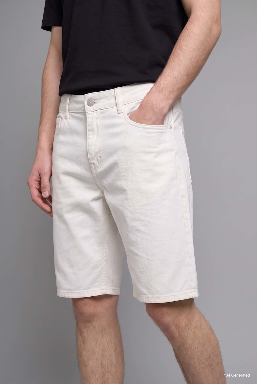رجال أبيض Regular Fit Denim Bermuda Shorts with Pockets