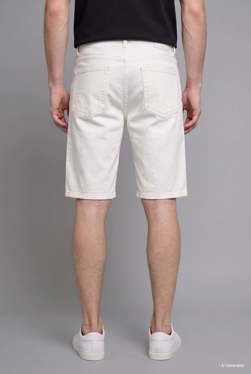 رجال أبيض Regular Fit Denim Bermuda Shorts with Pockets