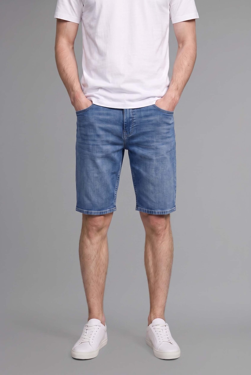 Erkek Açık Mavi Regular Fit Jean Bermuda