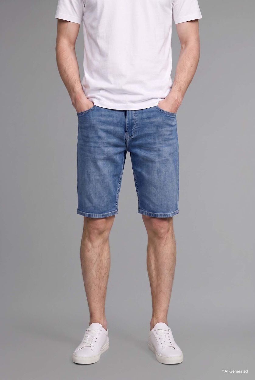 رجال أزرق فاتح Regular Fit Denim Bermuda Shorts