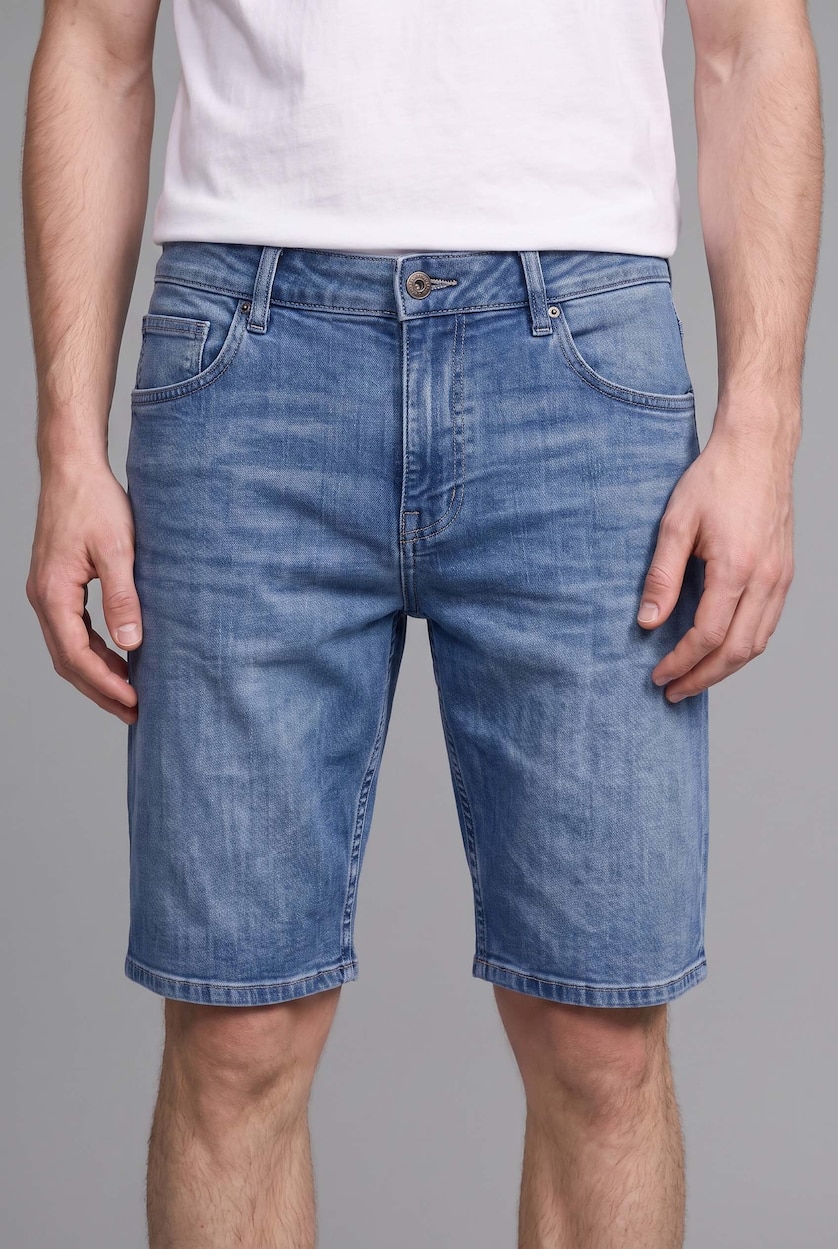 Erkek Açık Mavi Regular Fit Jean Bermuda