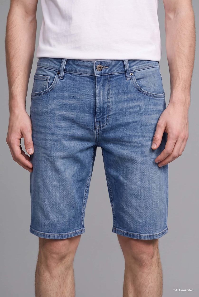 رجال أزرق فاتح Regular Fit Denim Bermuda Shorts