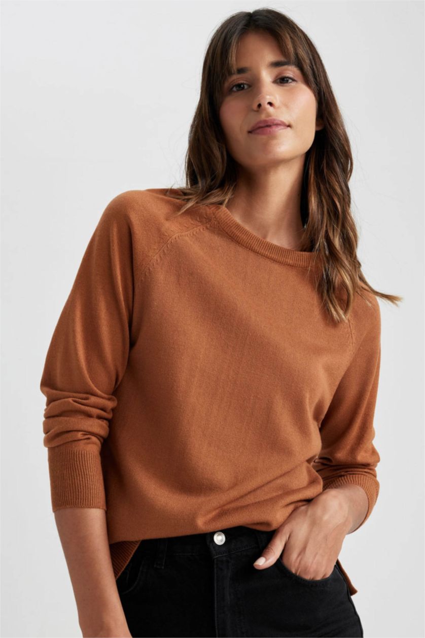 WOMAN Brown Relax Fit Crew Neck Pullover