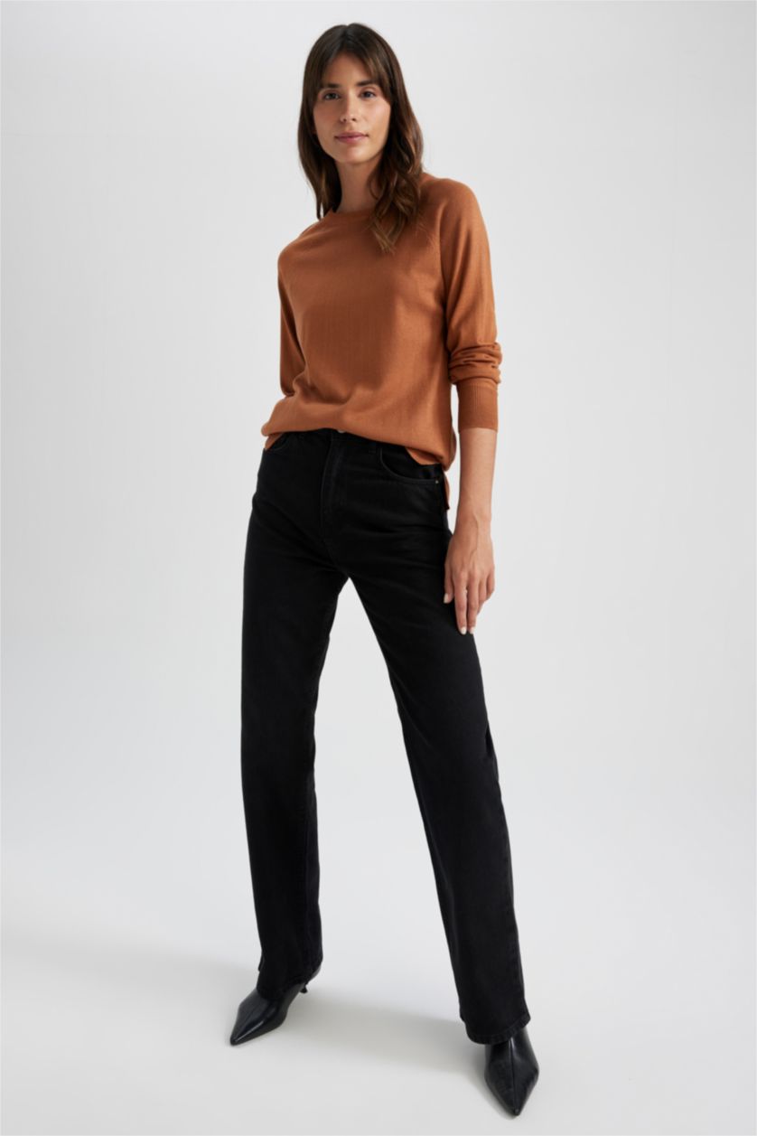 WOMAN Brown Relax Fit Crew Neck Pullover