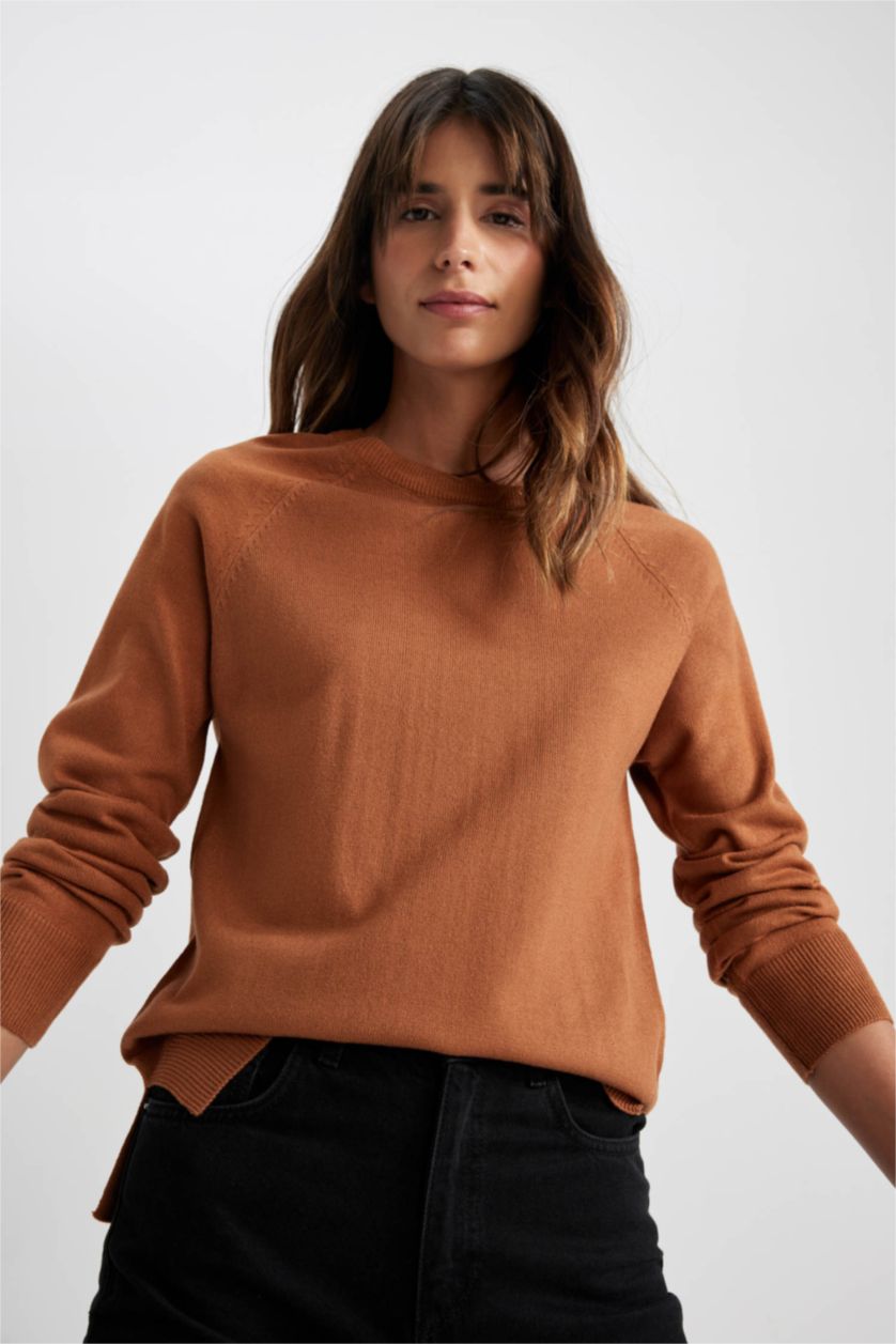 WOMAN Brown Relax Fit Crew Neck Pullover