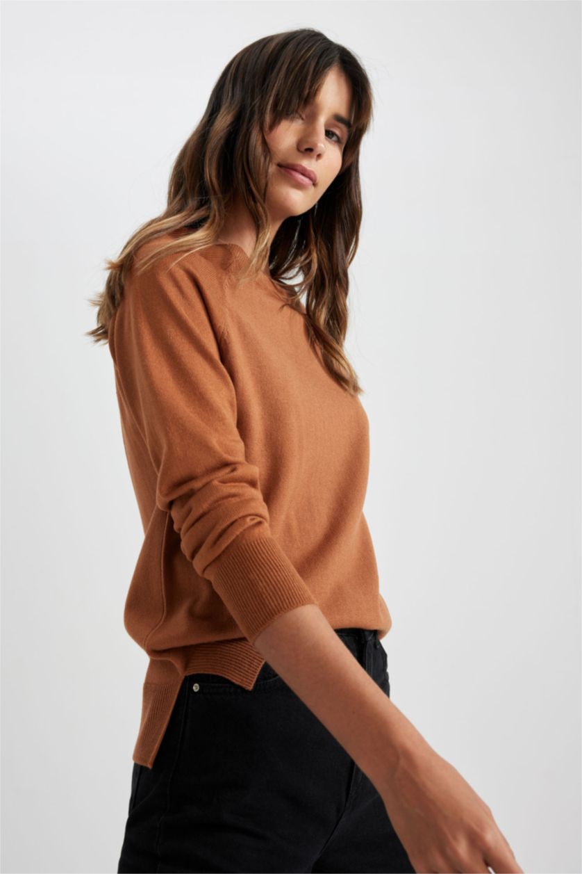 WOMAN Brown Relax Fit Crew Neck Pullover