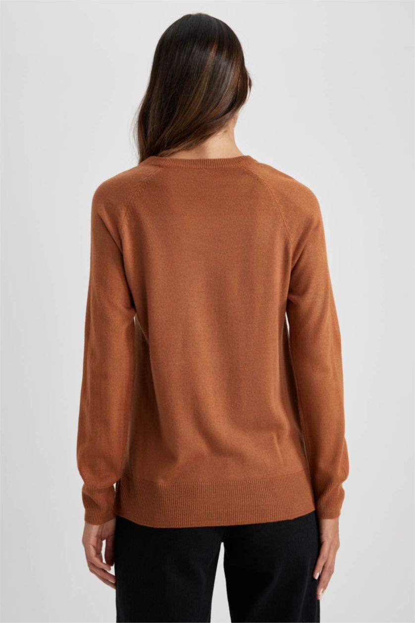 WOMAN Brown Relax Fit Crew Neck Pullover