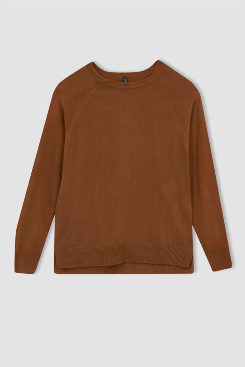 WOMAN Brown Relax Fit Crew Neck Pullover