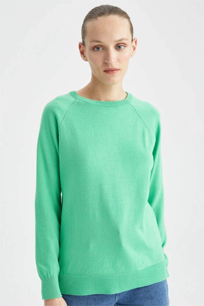 Жіночий Зелений Пуловер свободного крою з круглим вирізом для жінок