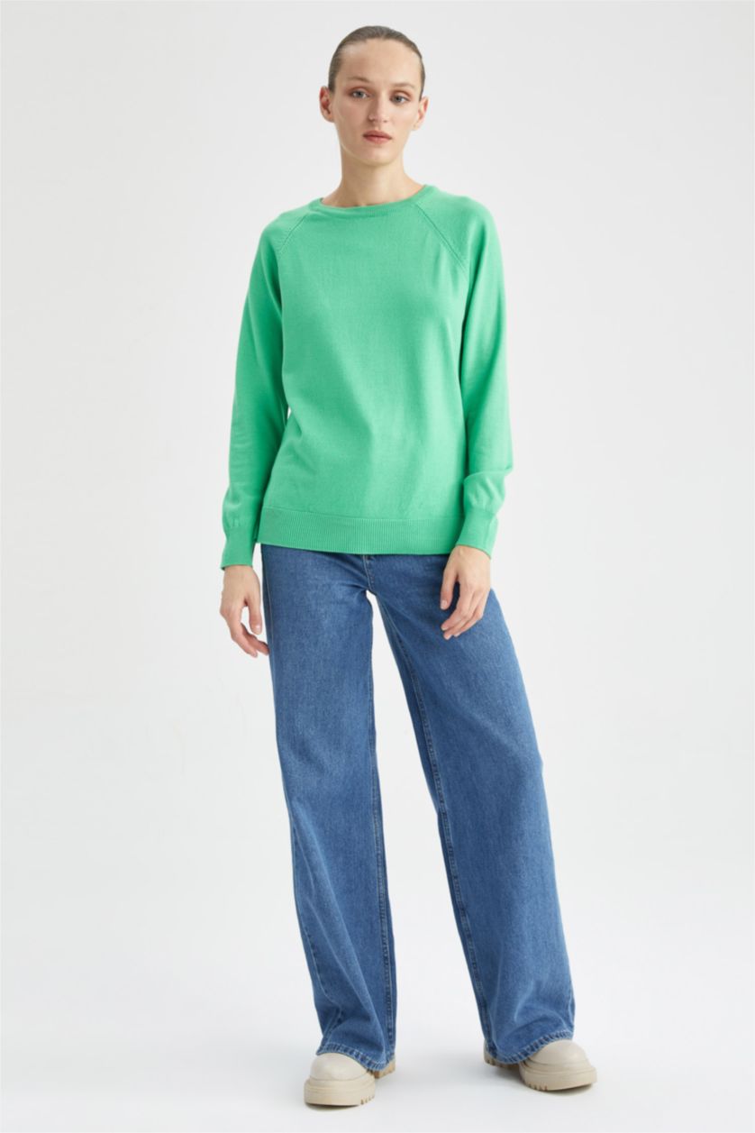 Жіночий Зелений Пуловер свободного крою з круглим вирізом для жінок