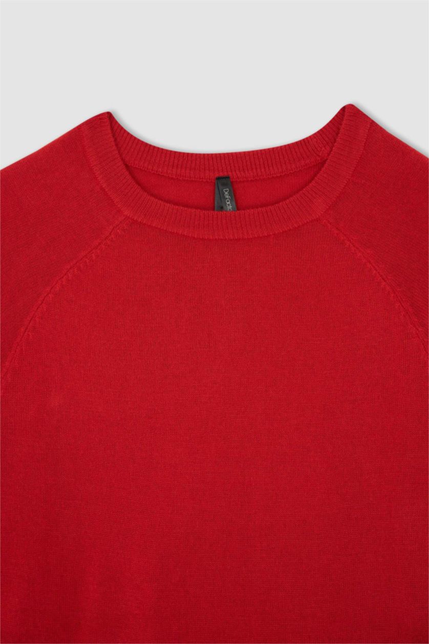 حريمي برتقالي بلوفر تريكو بيزك بقصة مريحة بياقة مستديرة