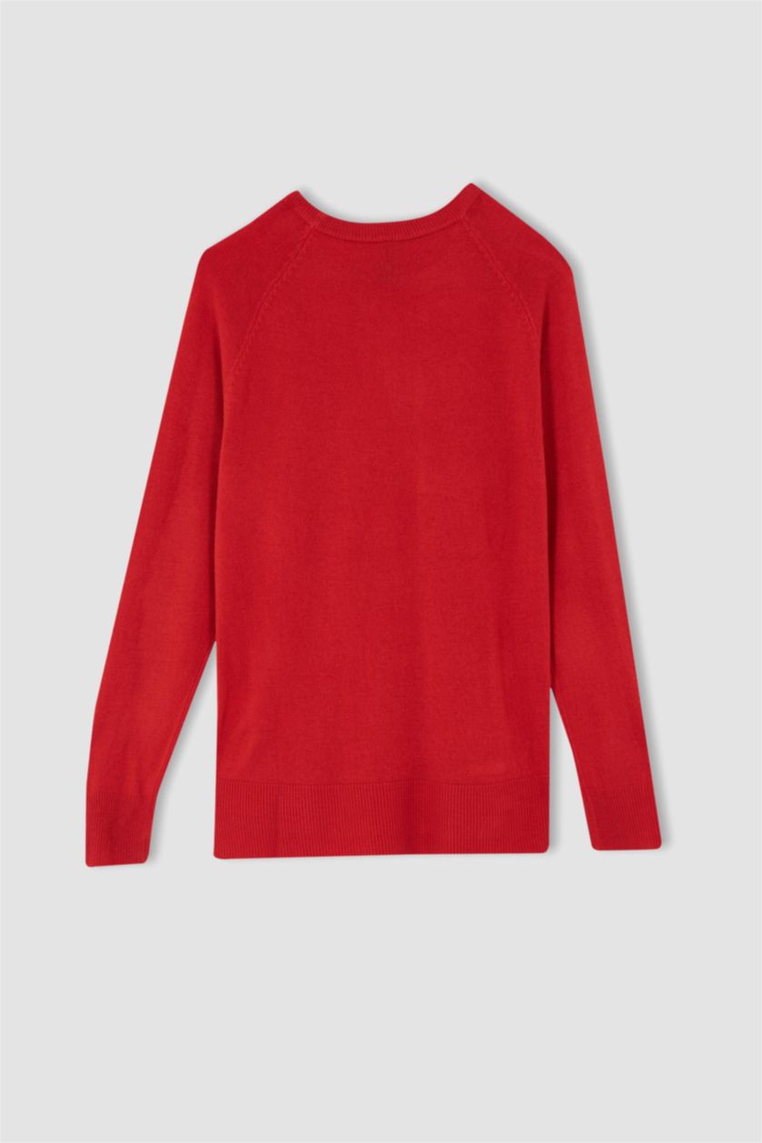 حريمي برتقالي بلوفر تريكو بيزك بقصة مريحة بياقة مستديرة