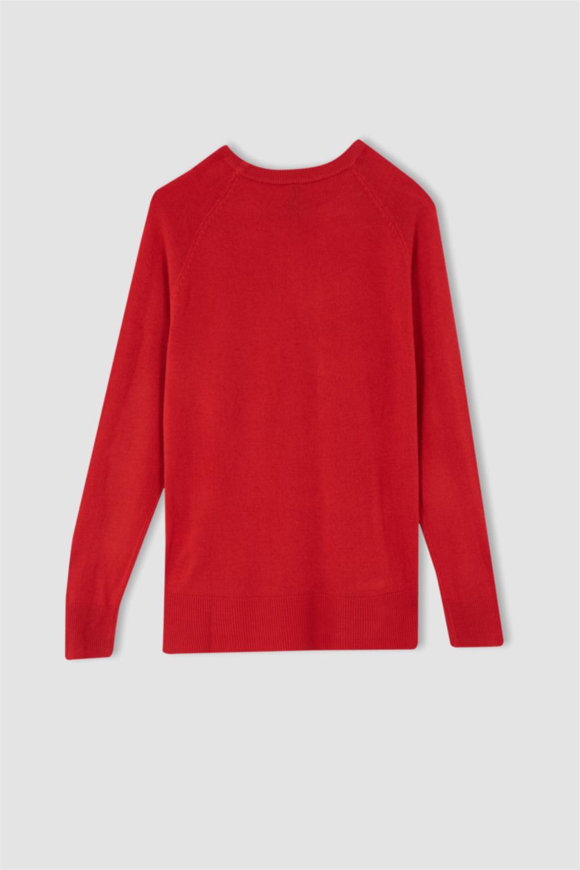 حريمي برتقالي بلوفر تريكو بيزك بقصة مريحة بياقة مستديرة