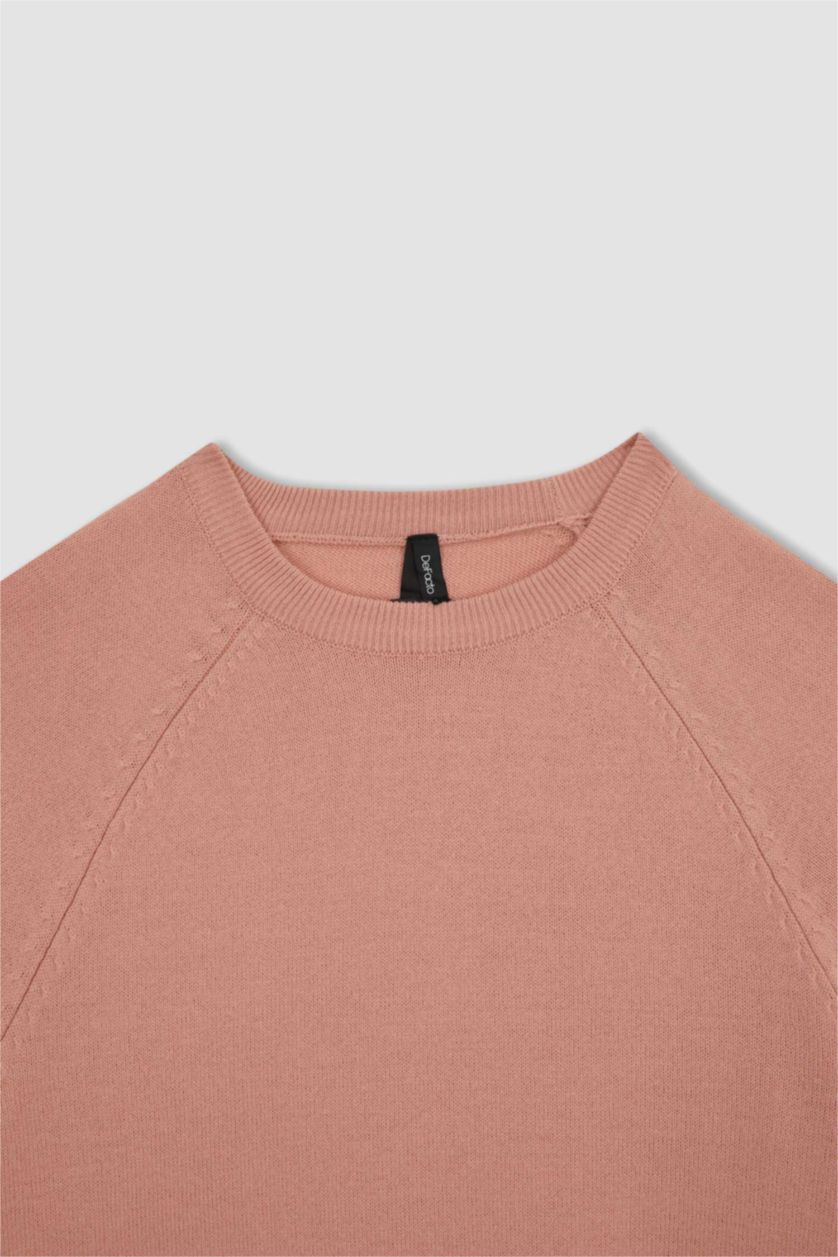 حريمي وردي فاتح بلوفر قصة عادية برقبة مستديرة