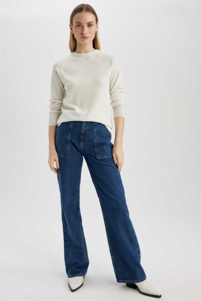 WOMAN Light Grey Melange Regular Fit Crew Neck Pullover