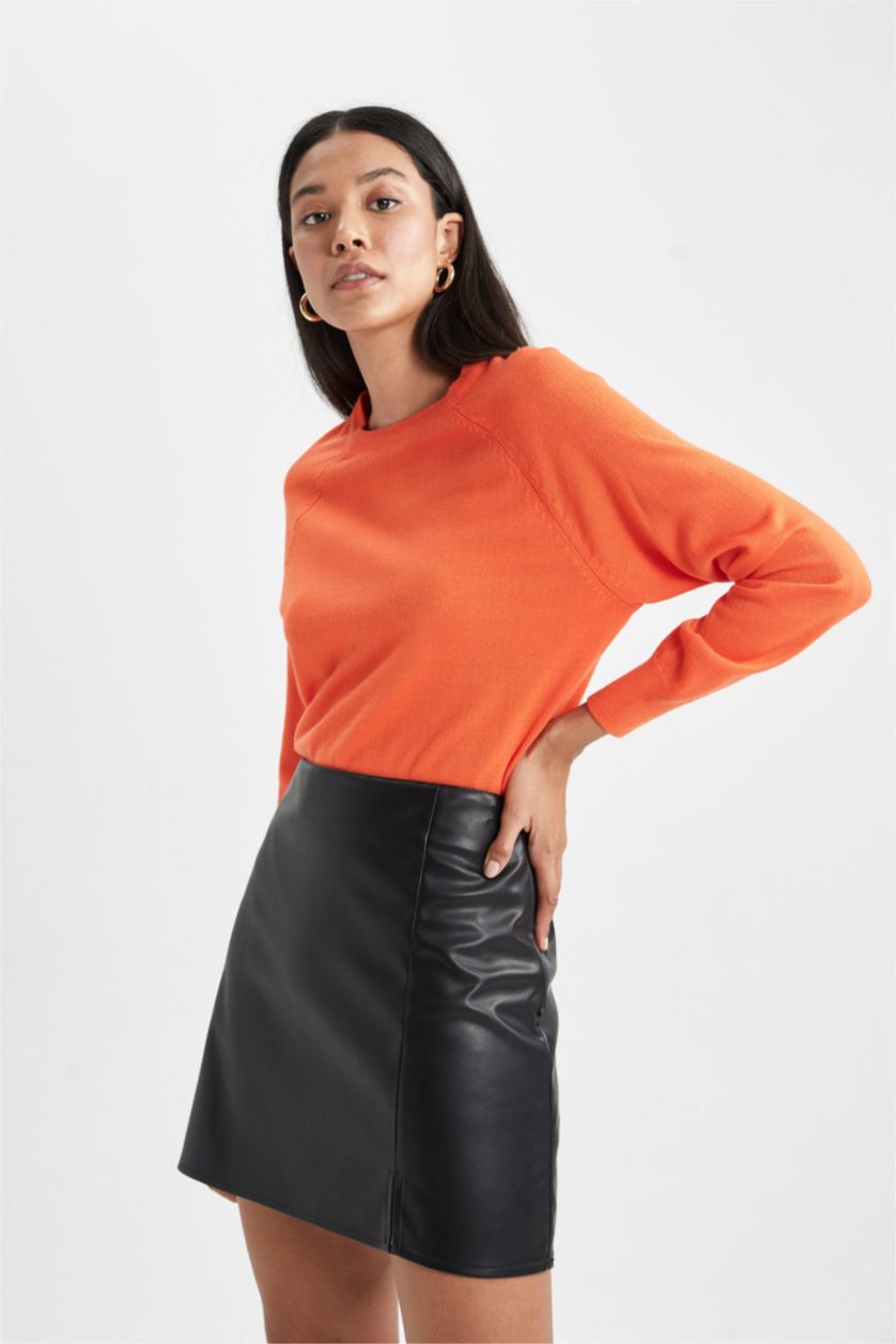 WOMAN Orange Regular Fit Crew Neck Pullover