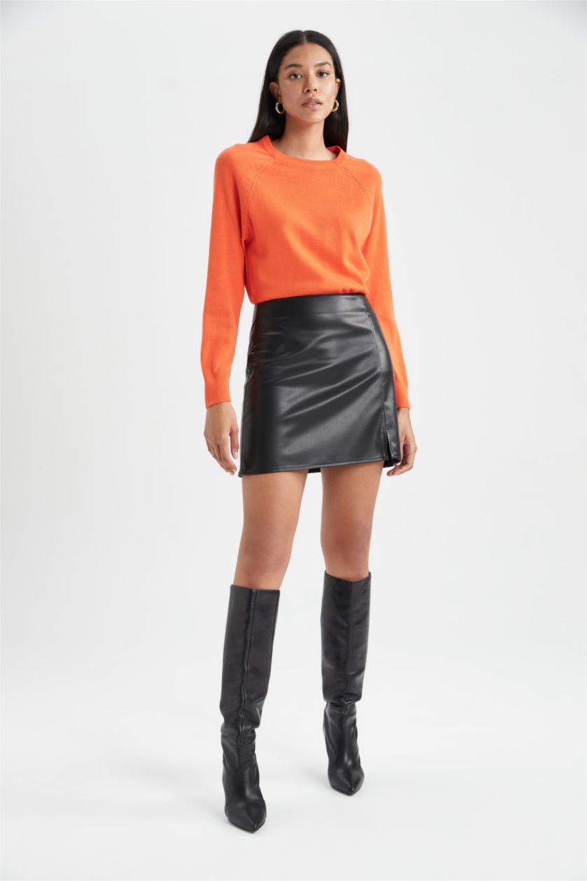 WOMAN Orange Regular Fit Crew Neck Pullover