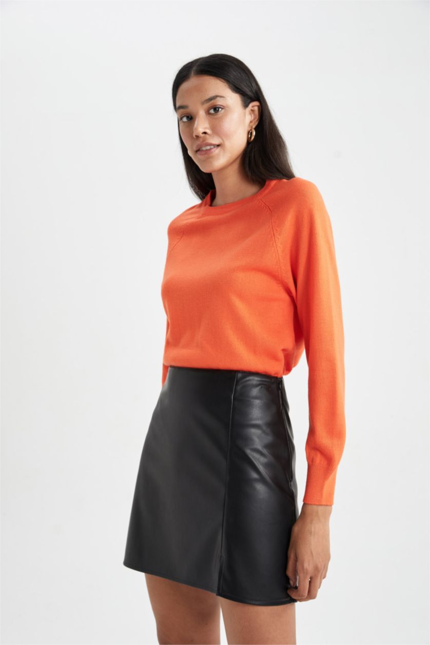 WOMAN Orange Regular Fit Crew Neck Pullover