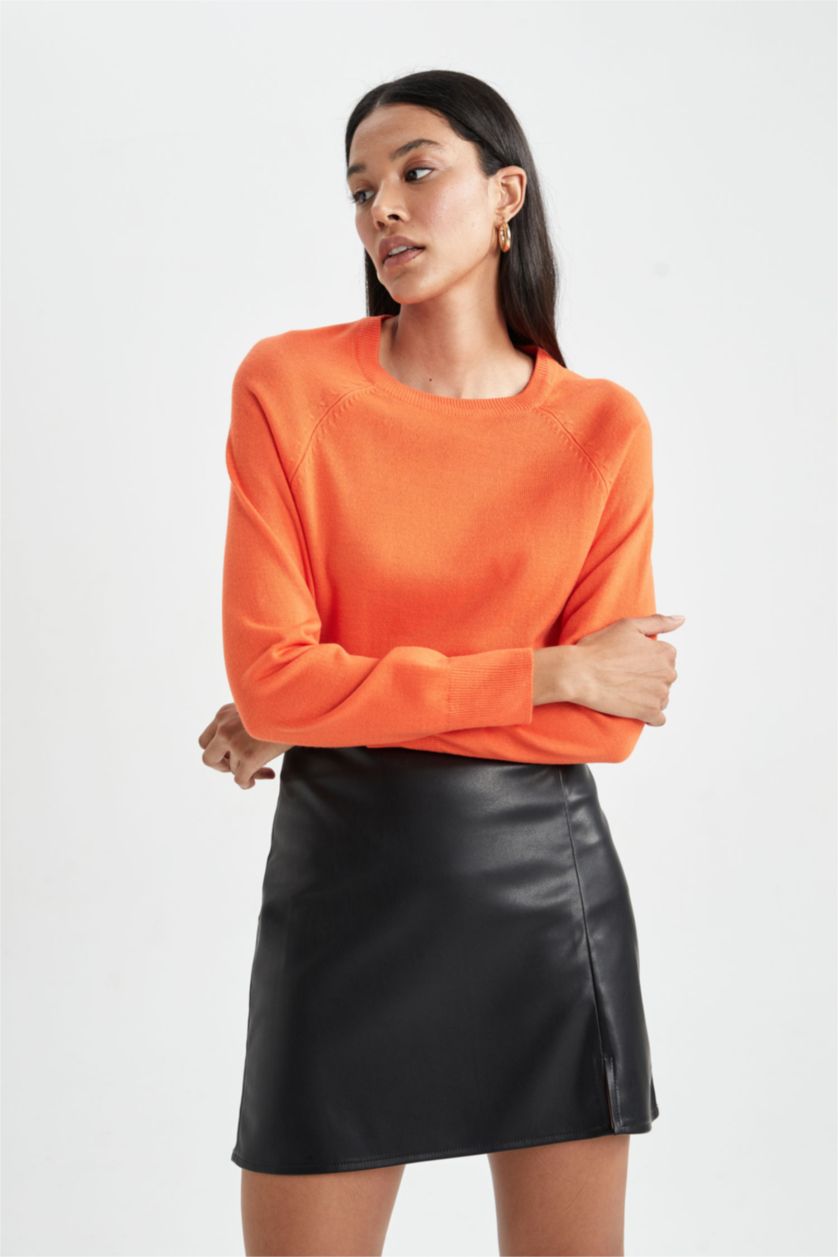 WOMAN Orange Regular Fit Crew Neck Pullover