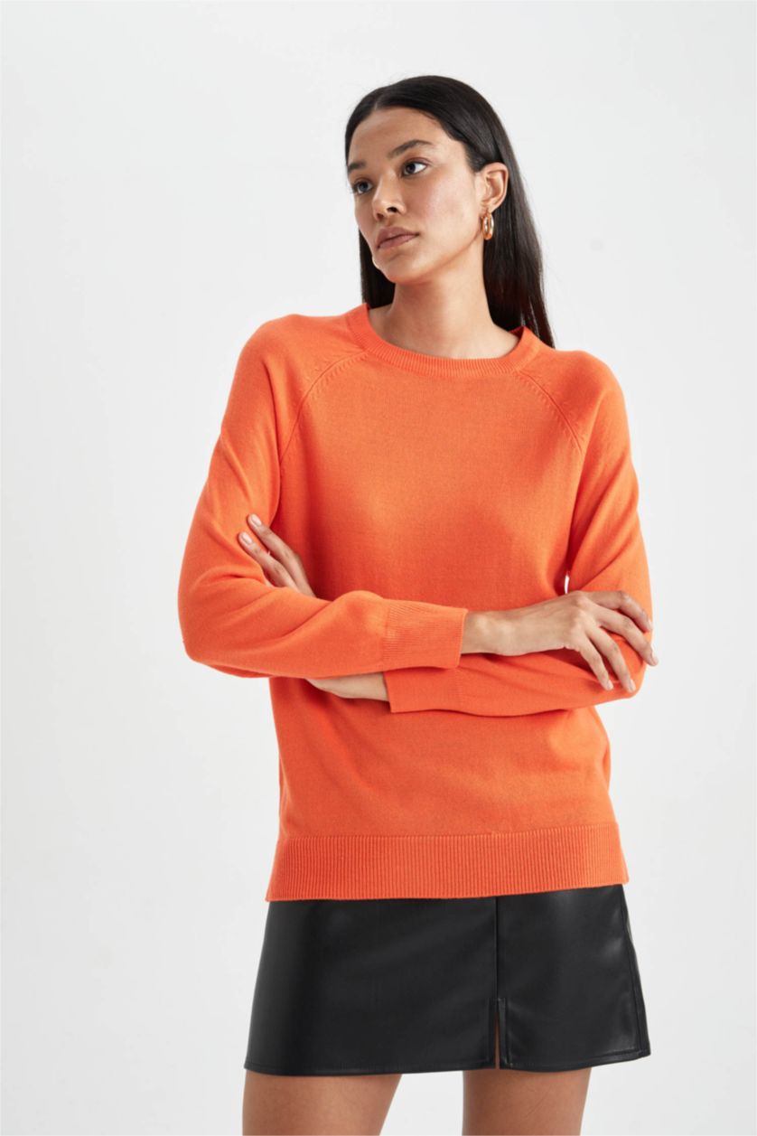 WOMAN Orange Regular Fit Crew Neck Pullover