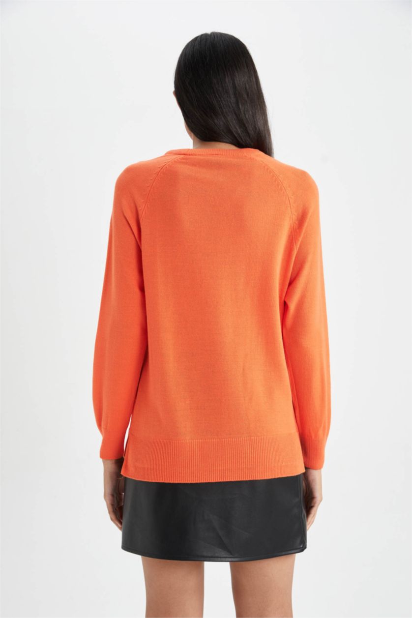 WOMAN Orange Regular Fit Crew Neck Pullover