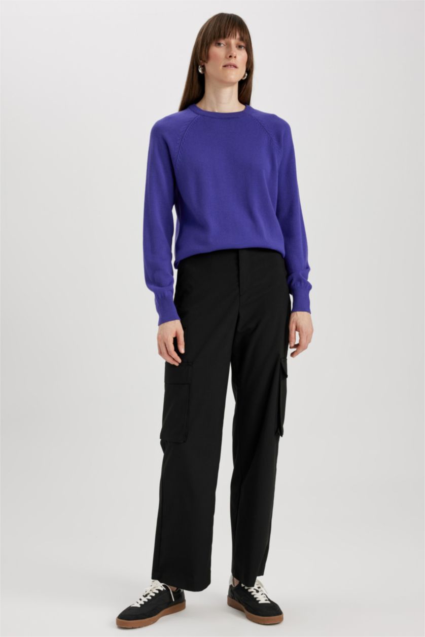 WOMAN Purple Regular Fit Crew Neck Pullover