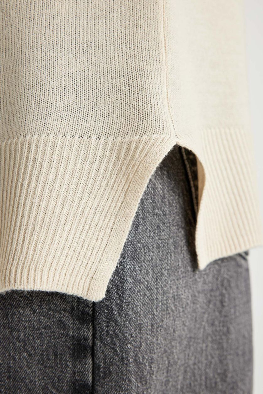 Kadın Taş Regular Fit Yumuşak Dokulu Bisiklet Yaka Basic Düz Triko Kazak