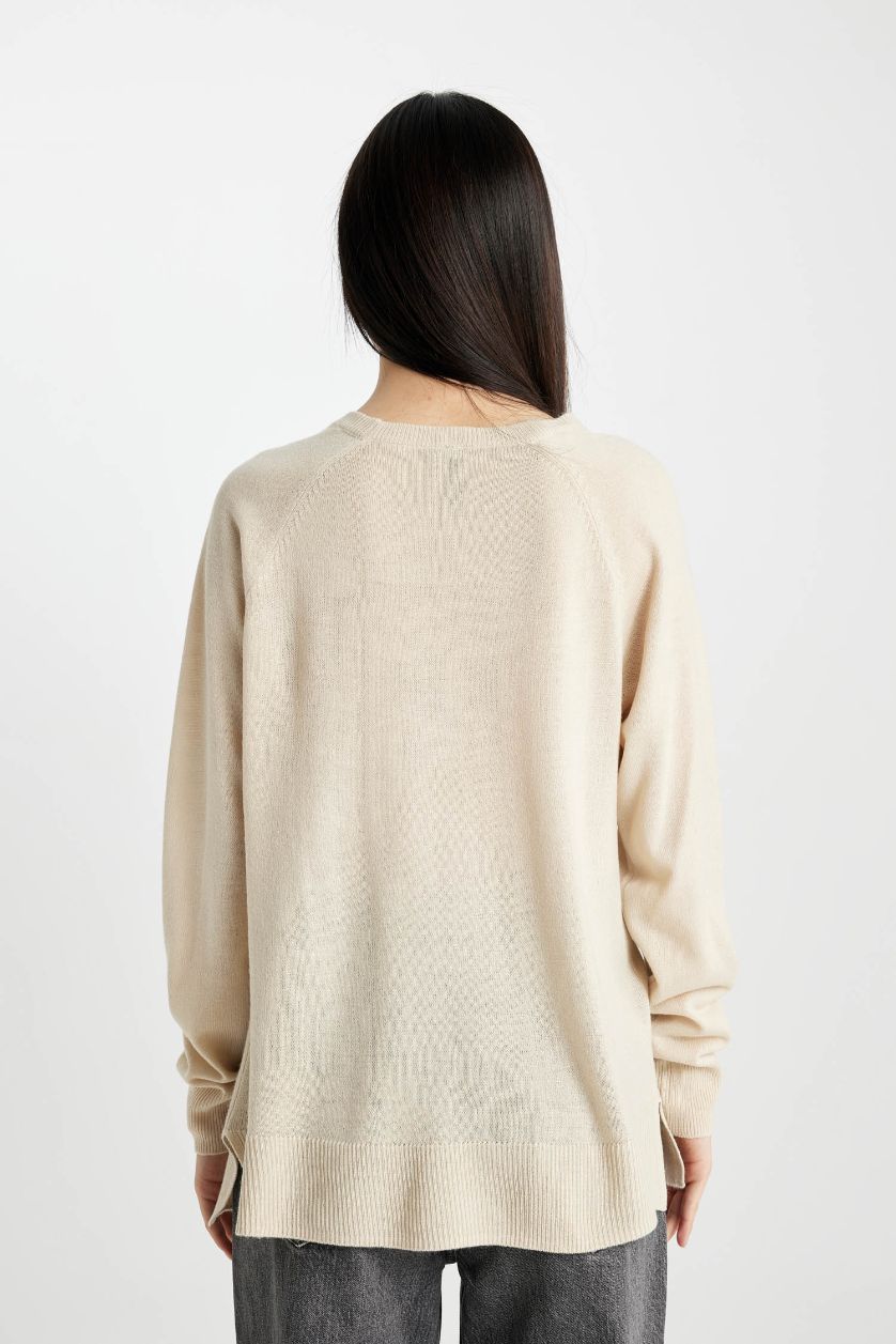 Kadın Taş Regular Fit Yumuşak Dokulu Bisiklet Yaka Basic Düz Triko Kazak