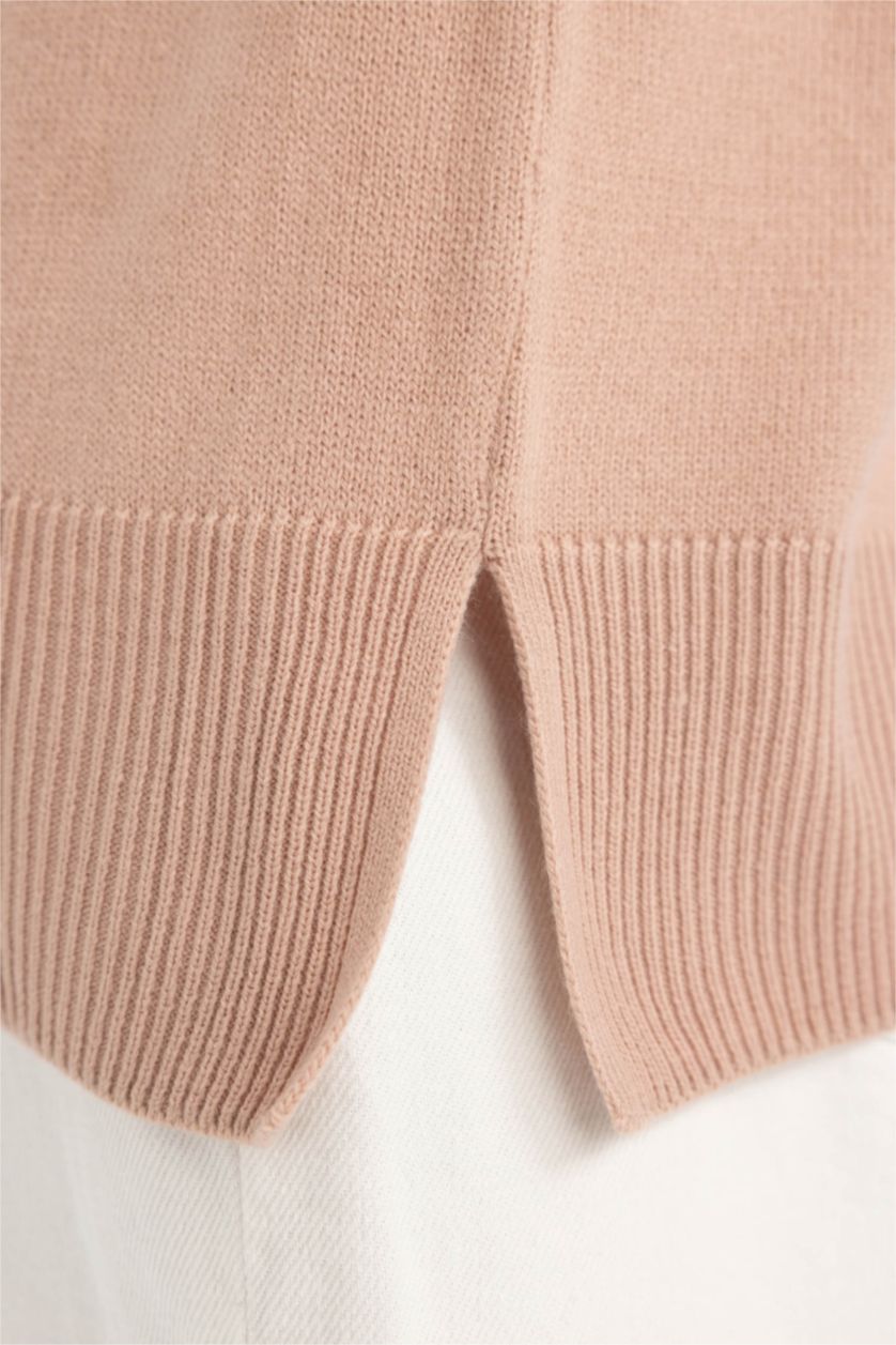 Kadın Açık Gülkurusu Regular Fit Yumuşak Dokulu Bisiklet Yaka Basic Düz Triko Kazak