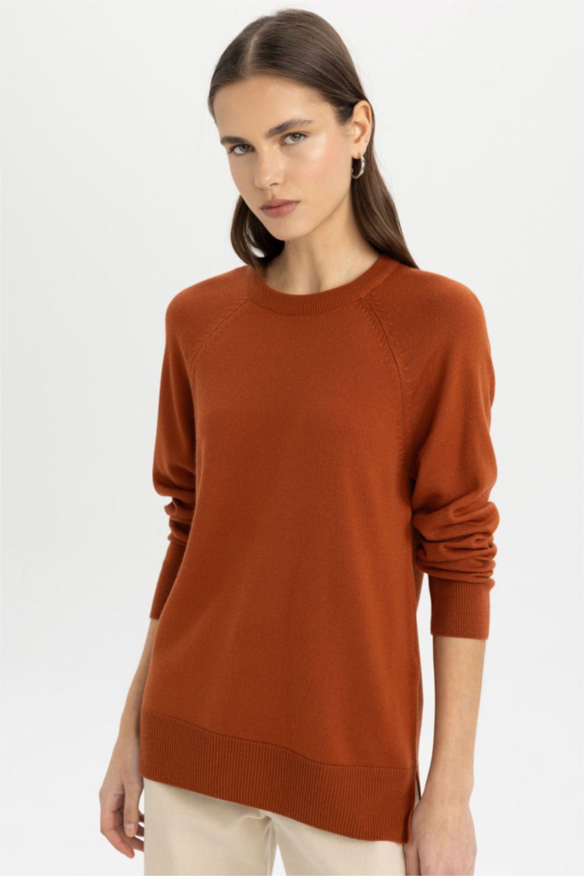 WOMAN Dark Orange Regular Fit Crew Neck Pullover