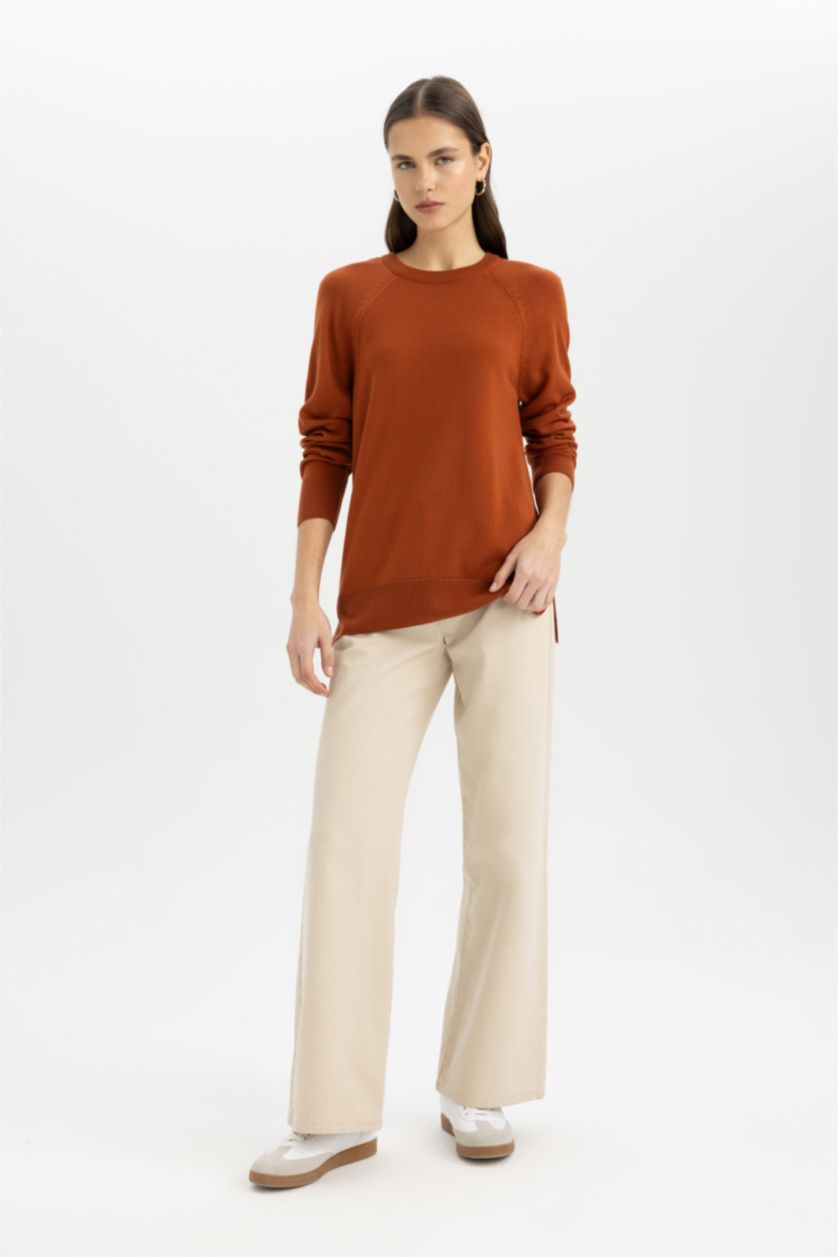 WOMAN Dark Orange Regular Fit Crew Neck Pullover