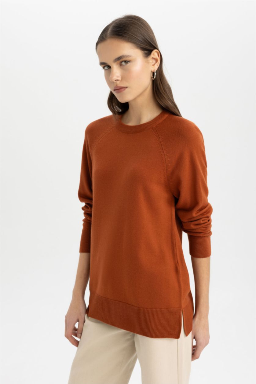 WOMAN Dark Orange Regular Fit Crew Neck Pullover