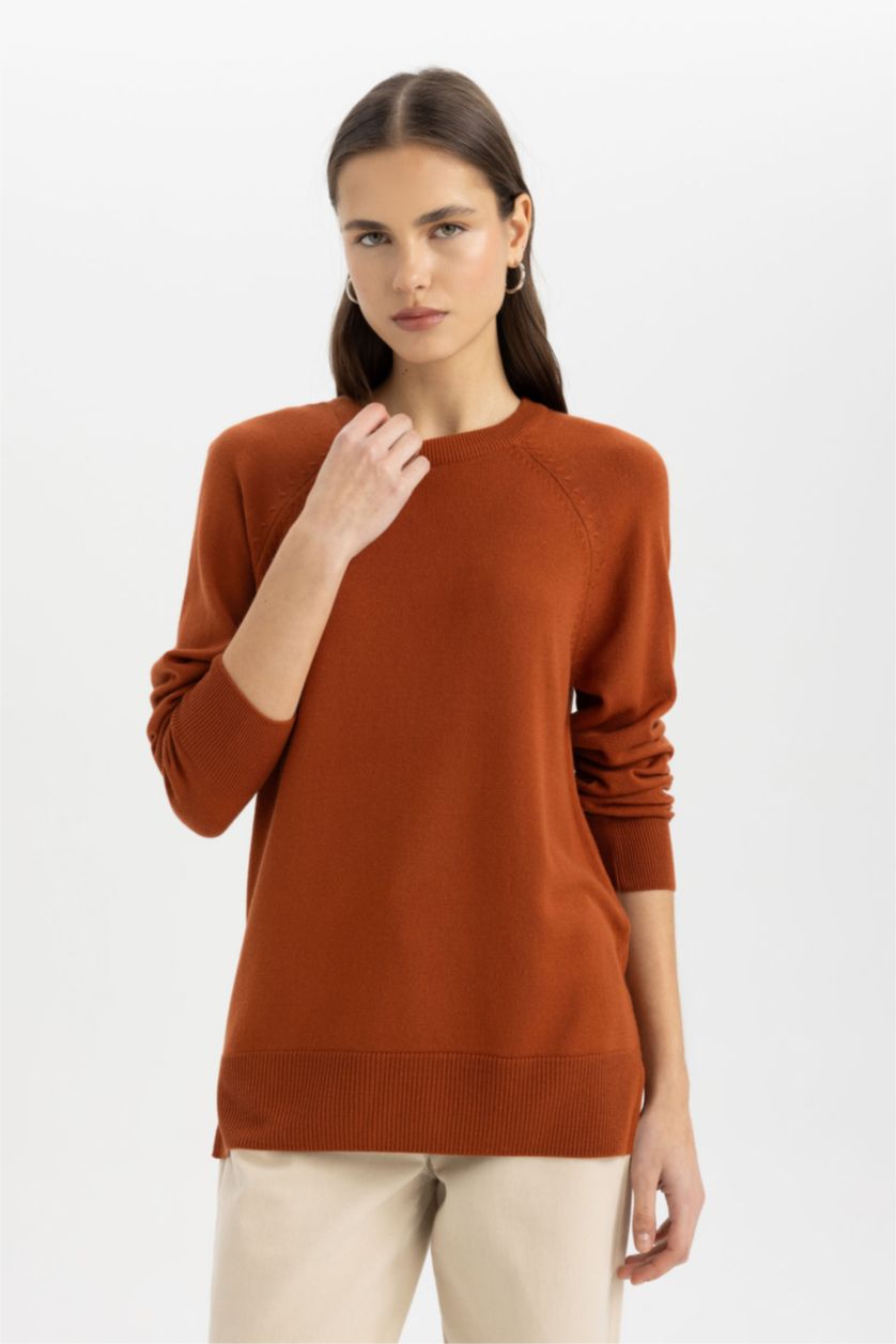 WOMAN Dark Orange Regular Fit Crew Neck Pullover