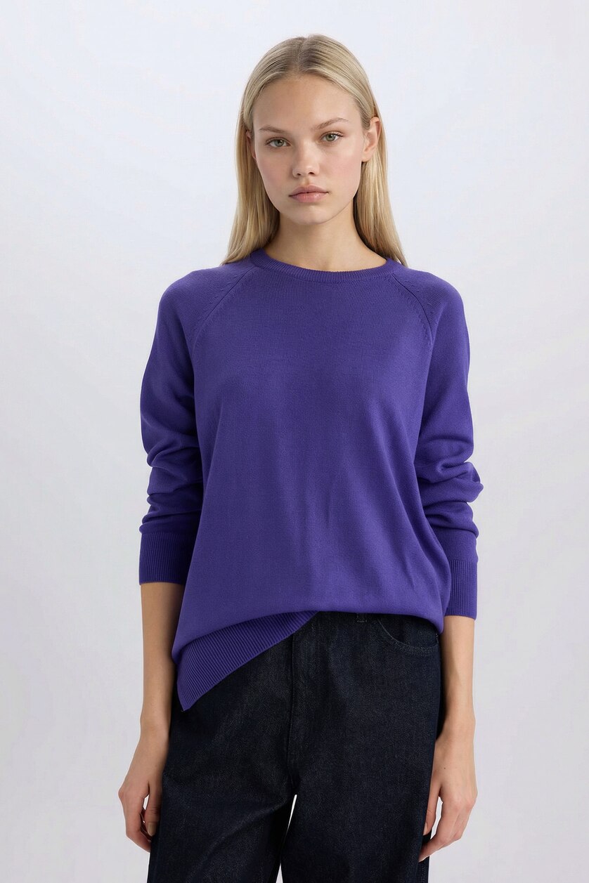 Kadın Mor Ultra Yumuşak Relaxed Fit Basıc Kazak