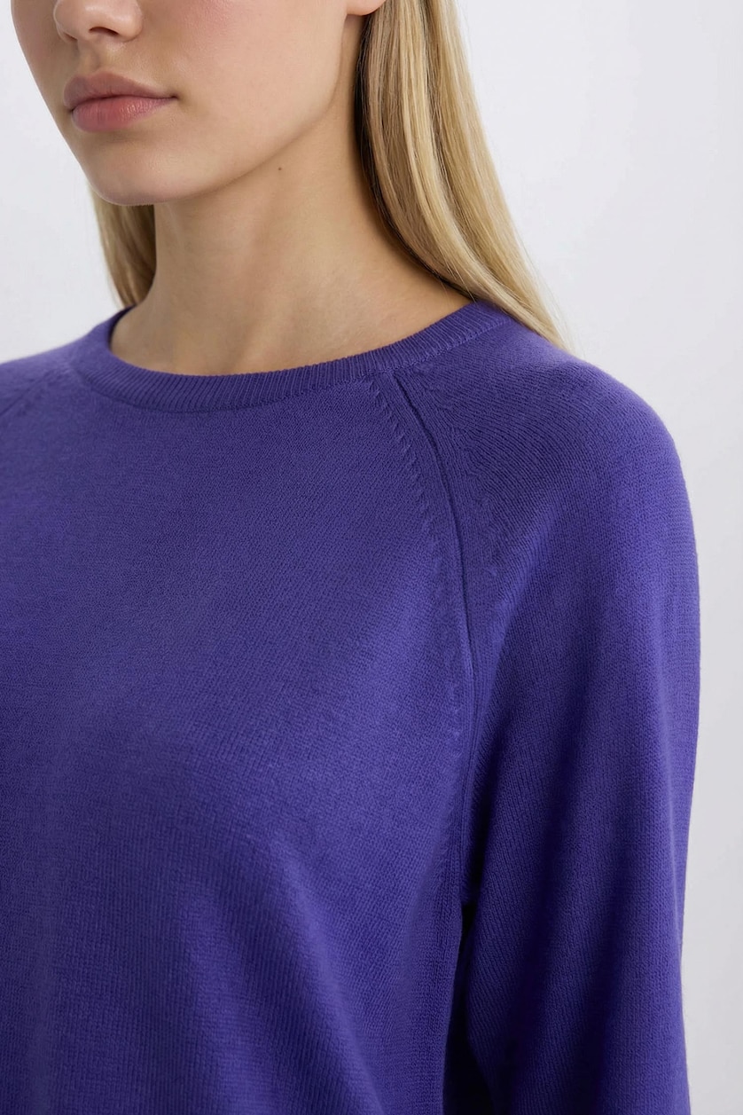 Kadın Mor Ultra Yumuşak Relaxed Fit Basıc Kazak
